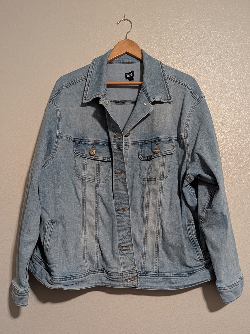 Lee Mens Denim Trucker Jacket Size XXXL Light Wash Oversized Rider Jean Jacket